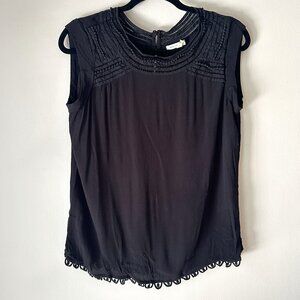 Meadow Rue Black Lace Cap Sleeve Blouse